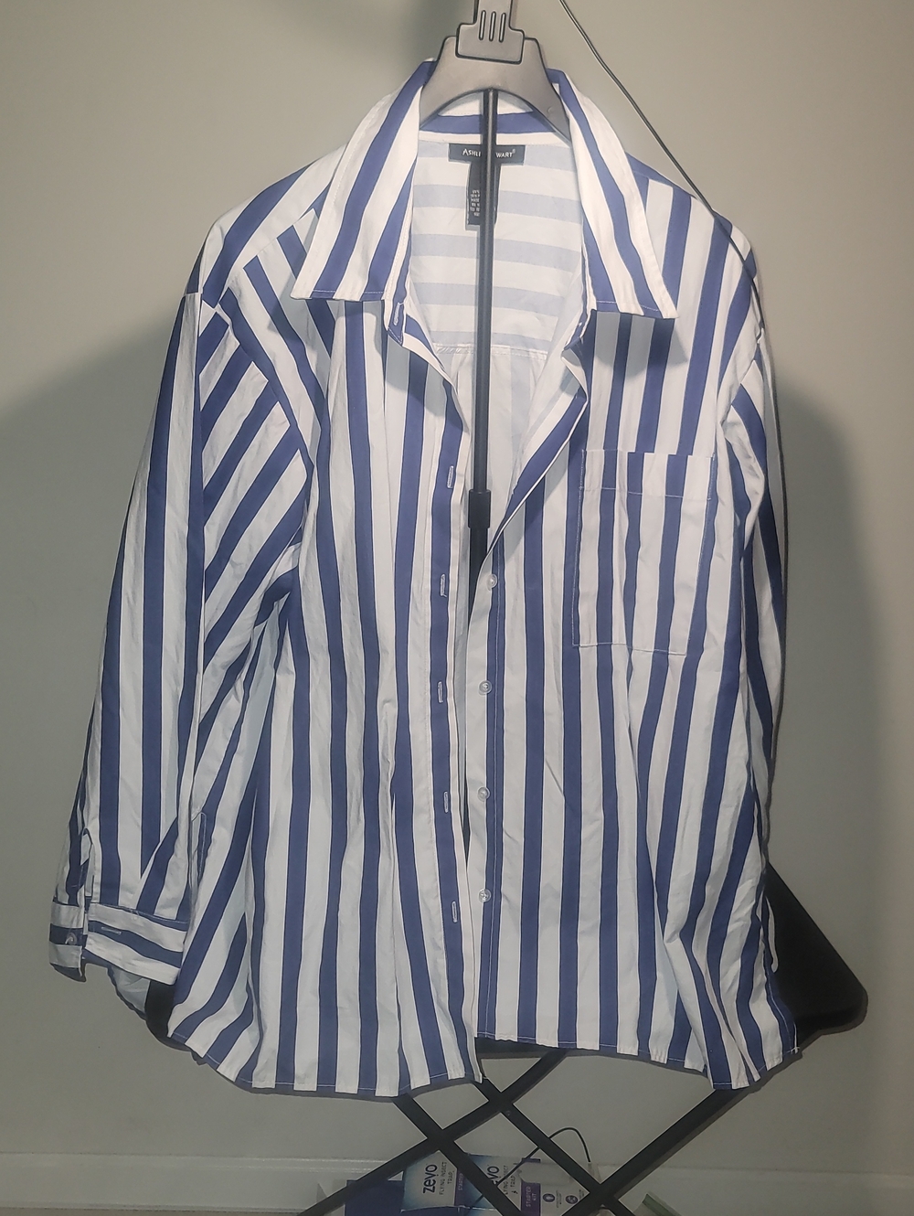 Ashley Stewart Blue and White Striped Button-Down Shirt